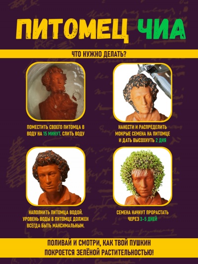 Питомец ЧИА Пушкин подарочный бюст набор для выращивания микрозелени растений