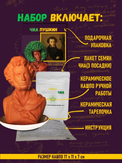 Питомец ЧИА Пушкин подарочный бюст набор для выращивания микрозелени растений