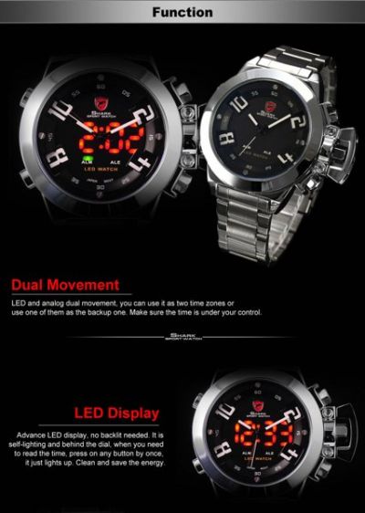Часы наручные спортивные светодиодные и кварцевые Shark SH027